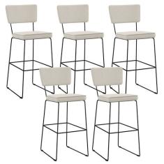 Kit 05 Banquetas Alta Cozinha Sala De Jantar Base Aço Fixa Allana L02 