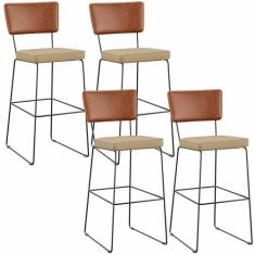 Kit 04 Banquetas Altas Sala Jantar Fixa Allana L02 material sintético 