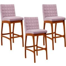 Kit 03 Banquetas Altas Para Cozinha Sala De Jantar Fixa Mila L02 Boucl