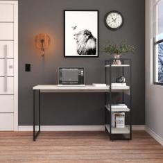 Escrivaninha Mesa Escritório com Estante Alta Estilo Industrial 135cm 
