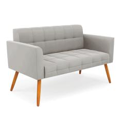 Sofá Namoradeira Elisa Veludo Cinza Pés Palito Castanho - D'Rossi