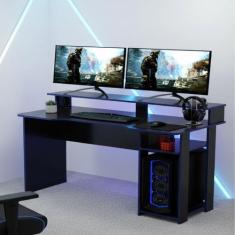Mesa Gamer Escrivaninha com Porta Cpu 136cm Preto e Azul - Tecno Mobil