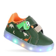 Tenis Calçado Infantil Menino Luzes Led Automática Dinossauro Verde