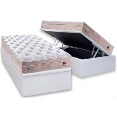 Cama Box Baú Solteiro: Colchão Molas Plumatex MasterPocket Ensacadas Miami + Base CRC Courano White(88x188)