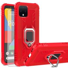 Asuwish Capa de telefone para Google Pixel 4 com protetor de tela de vidro temperado e suporte de anel fino suporte rígido híbrido celular robusto acessórios para celular Pixel4 Pixle quatro mulheres