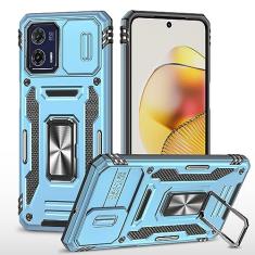 DYETEE Capa 2 em 1 compatível com Motorola Moto G73 com capa de câmera deslizante, proteção robusta de corpo inteiro, suporte de anel de metal, capa protetora à prova de choque de grau militar (cor: