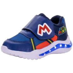 Tênis infantil masculino led minipé - mp2327, Azul, Vermelho, 24