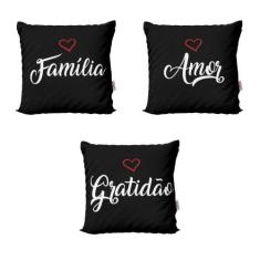 Capas De Almofadas Preto Família, Amor E Gratidão Para Sofá - Novadeco