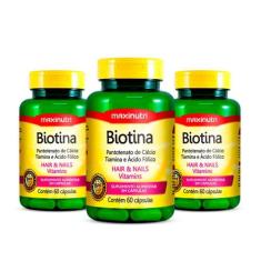 Kit 03 Biotina Cabelo Unhas Vitaminas + Acido Fólico 60 Caps - Maxinut