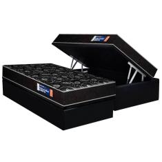Conjunto Box Baú Solteiro Colchão Espuma Plumatex D28 Isopluma + Base Crc Suede Black(88x188)