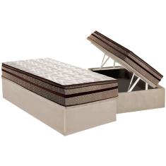 Conjunto Box Baú Solteiro Colchão Espuma Paropas D28 - Anatômico Orthomedic Gold Plus Rústico Clean + Base Crc Suede Clean (88x188)