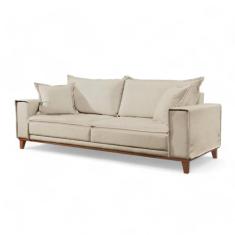 Sofá Fixo Aquiles 3 Lugares Luxo 2,20m Castellar Móbile, Linho Bege Cl