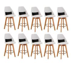 Kit 10 Banquetas Alta Maya Giratória Com Encosto Gourmet Linho Bege e 