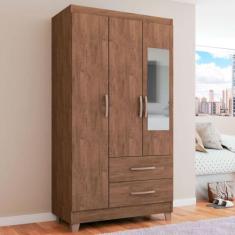 Guarda-roupa Solteiro Florença 3 Portas 2 Gavetas Com Espelho Rústico 