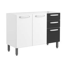 Balcão para Cozinha Bertolini Evidence em Aço com 2 Portas e 3 Gavetas Cor Branco/Preto