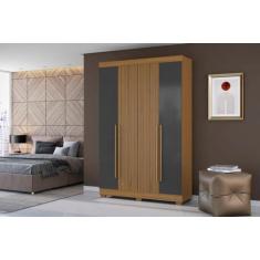 Guarda-Roupa Solteiro 4 Portas 2 Gavetas Ripado Atacama Grafite - Aram