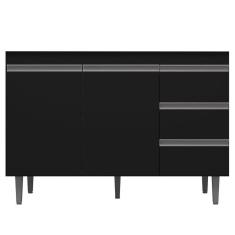 Balcão Gabinete De Pia 120Cm 2 Portas 3 Gavetas Preto