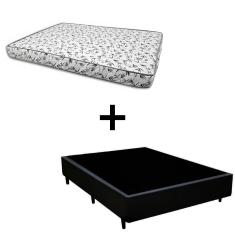 Cama Box Viúva 128 - Tecido Sintético Preto com Colchão Nápoles Bello Box - 100% Espuma - Branco D33 54x128x188