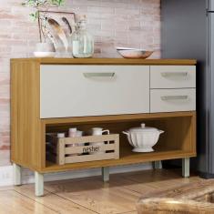 Balcão de Cozinha 1 Porta 2 Gavetas com Caixa Organizadora 120cm Princesa Nesher Móveis Freijó/Off White