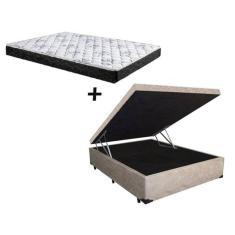 Cama Box Baú Casal Conforto Suede Bege + Colchão Casal Conforto Espuma D33  28x138x188