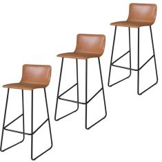 Conjunto 3 Banquetas Dubai Em Couro Caramelo E Base Preta