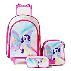 Mochila Unicornio Pony Rodinhas Lancheira Estojo Kit