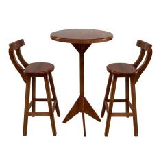 Conjunto Bistrô Tampo Redondo com 2 Banquetas de Madeira Imbuia