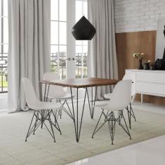 Mesa Sala de Jantar Industrial Clips Amêndoa 120x75 com 4 Cadeiras Eif