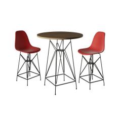 Jogo Mesa Bistrô Eames Tampo Amêndoa 60cm 2 Banquetas Vermelha Base Fe