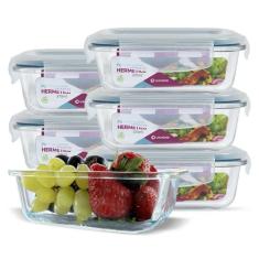 Kit 6 Potes Vidro Hermético Retangular 370ml Papinha Pequeno - U4home