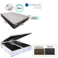 Conjunto Cama Box Baú Casal Queen + Colchão Sankonfort Riviera Molas E