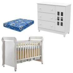 Berço Americano Mirelle E Cômoda Mariah Branco Brilho Com Colchão - Ca