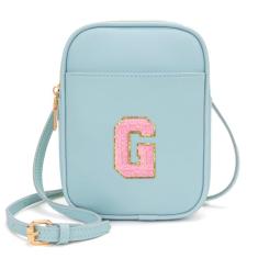 Viverte Bolsa infantil com inicial transversal para meninas, 3 bolsos, couro PU, bolsa transversal para presente personalizado para meninas adolescentes, Azul gelado, One Size