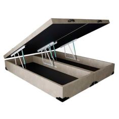 Cama Box Baú Blindado King Bipartido Homequeen Suede Bege 41x193x203