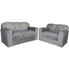 Conjunto Sofá 3 e 2 lugares Xaropinho Suede Cinza - AL Móveis