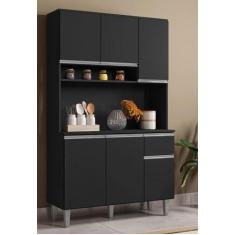 Cozinha Kit Márcia Compacta 6 Portas 1 Gaveta Preto Fosco Ajl