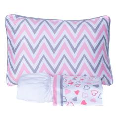 Jogo De Cama Corações Chevron Branco Solteiro 03 Peças - Micropercal 180 Fios