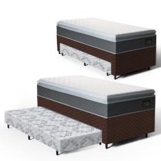 Cama Box com Colchao de Espuma D45 Pillow Top Fort Comfort + Auxiliar de Espuma Unique Solteiro 88cm