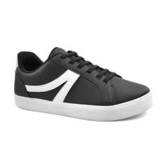 Tênis Godiva Casual Minimalista Cadarços Feminino Preto Branco-Feminino