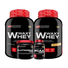 Kit 2X Whey Protein Waxy Whey 2Kg + Glutamina 500G + Bcaa 4800 250 Cáp