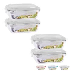 Conjunto 4 Potes com 370ml Vidro Hermético Marmita Fitness