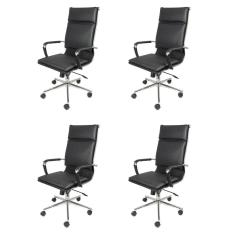 Kit 4 Cadeiras para Escritório Alta em PU Base Rodízio 3304 OR Design Preto