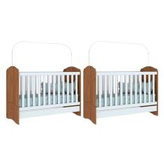 Berço Infantil Bala de Menta 3 em 1 (2 Un) Rústico/Branco - Henn