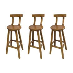 Kit 3 Banquetas Altas de Madeira com Encosto Girafa Natural