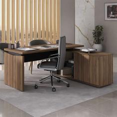 mesa de escritório em l connect ii 1 pt nogal e preta