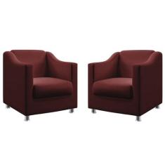 Kit 2 Poltronas Decorativa Estofada Para Sala De Estar Alya Sued Bordô