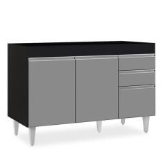 Balcão Gabinete 120cm 3 Portas 2 Gavetas Michigan Preto/Cinza - Lumil 