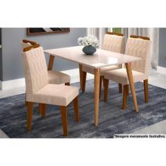 Mesa Cozinha Adele Madeira Maciça Tampo Madeirado c/ Vidro 130x80cm e 