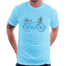 Camiseta Bicicleta e Flores - Foca na Moda, Azul bebê, GG