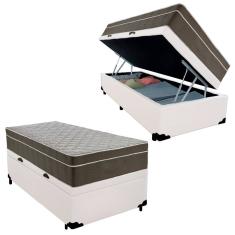 Cama Box Baú Solteiro Sintético + Colchão De Molas Ensacadas - SerenePrime - 88cm Branco